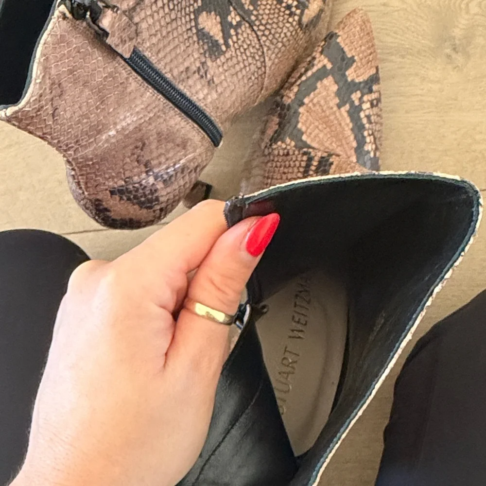 Stuart Weitzman Melena Pointed Toe Ankle Booties in Snake